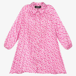 Versace-فستان شيفون لون زهري بنقشة غريسا | Childrensalon Outlet