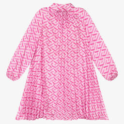 Versace-فستان شيفون لون زهري بنقشة غريسا | Childrensalon Outlet