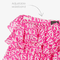 Versace-Girls Pink Logo Satin Ruffle Skirt | Childrensalon Outlet