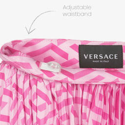 Versace-Розовая плиссированная юбка с принтом Greca | Childrensalon Outlet