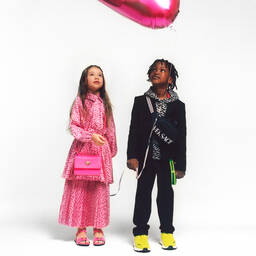 Versace-Розовая плиссированная юбка с принтом Greca | Childrensalon Outlet