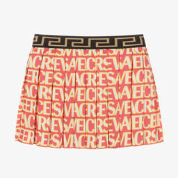 Versace-تنورة بكسرات تويل لون زهري | Childrensalon Outlet