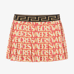 Versace-تنورة بكسرات تويل لون زهري | Childrensalon Outlet