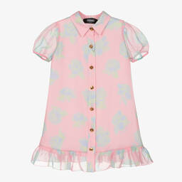 Versace-Girls Pink Rose Silk Dress | Childrensalon Outlet