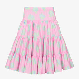 Versace-Girls Pink Rose Tiered Cotton Skirt | Childrensalon Outlet