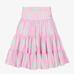 Versace-Girls Pink Rose Tiered Cotton Skirt | Childrensalon Outlet