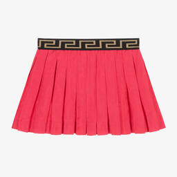 Versace-تنورة فيسكوز ساتان بكسرات لون زهري | Childrensalon Outlet