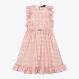 Versace-Розовое платье из хлопка с морскими звездами | Childrensalon Outlet