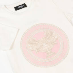 Versace-Футболка розово-белая с логотипом для девочек | Childrensalon Outlet
