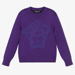 Versace-بلوفر صوف بكر محبوك لون بنفسجي للبنات | Childrensalon Outlet