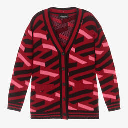 Versace-Girls Red Wool La Greca Cardigan | Childrensalon Outlet