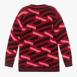 Versace-Girls Red Wool La Greca Cardigan | Childrensalon Outlet