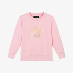 Versace-بلوزة قطنية وردية مزينة بوجه ميدوسا للبنات | Childrensalon Outlet