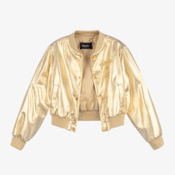 Versace-Золотая атласная куртка-бомбер для девочек | Childrensalon Outlet
