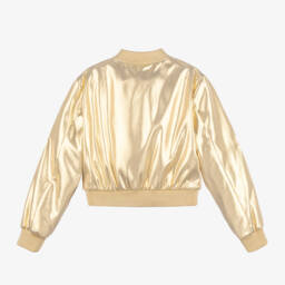 Versace-Золотая атласная куртка-бомбер для девочек | Childrensalon Outlet