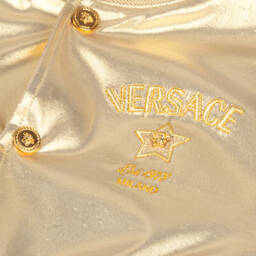 Versace-Золотая атласная куртка-бомбер для девочек | Childrensalon Outlet