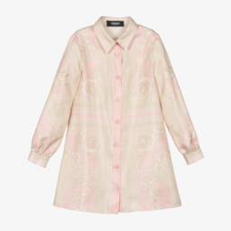 Versace-Girls Silk Baroque Pink Dress | Childrensalon Outlet