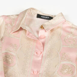 Versace-Girls Silk Baroque Pink Dress | Childrensalon Outlet