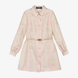 Versace-Girls Silk Baroque Pink Dress | Childrensalon Outlet