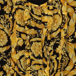 Versace-بلوزة بطبعة باروك حرير لون ذهبي وأسود | Childrensalon Outlet