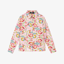 Versace-بلوزة حرير بناتي بنقشة زهور دوامية | Childrensalon Outlet