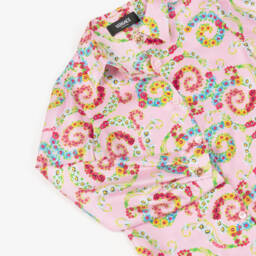 Versace-بلوزة حرير بناتي بنقشة زهور دوامية | Childrensalon Outlet