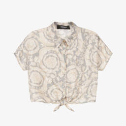 Versace-بلوزة باروك حريرية رمادية للبنات | Childrensalon Outlet