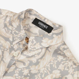 Versace-بلوزة باروك حريرية رمادية للبنات | Childrensalon Outlet