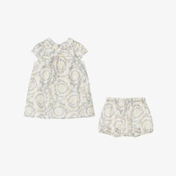 Versace-Шелковое серое и кремовое платье для девочек | Childrensalon Outlet