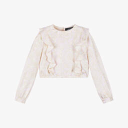 Versace-بلوزة حرير للبنات باللون الوردي الناعم | Childrensalon Outlet