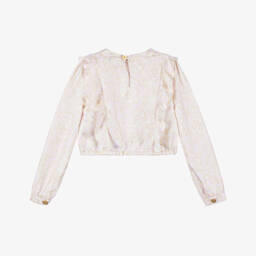 Versace-بلوزة حرير للبنات باللون الوردي الناعم | Childrensalon Outlet