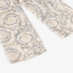 Versace-بنطلون حريري للبنات بلون العاج والرمادي | Childrensalon Outlet