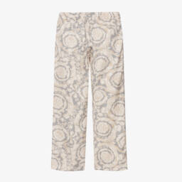 Versace-بنطلون حريري للبنات بلون العاج والرمادي | Childrensalon Outlet
