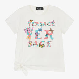 Versace-Белая футболка с бабочками для девочек | Childrensalon Outlet