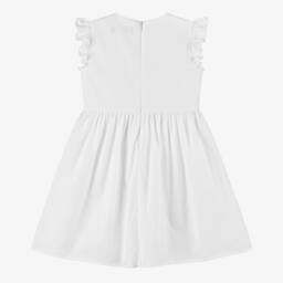 Versace-فستان قطني أبيض مطرز للبنات | Childrensalon Outlet