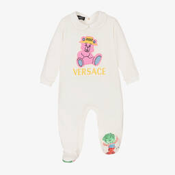 Versace-بيبي غرو قطن جيرسي لون أبيض وزهري للمولودات | Childrensalon Outlet
