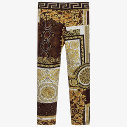 Versace-ليغنغز قطن جيرسي بطبعة باروك لون ذهبي للبنات | Childrensalon Outlet