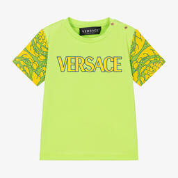 Versace-تيشيرت قطن جيرسي لون أخضر بطبعة باروك للأطفال | Childrensalon Outlet