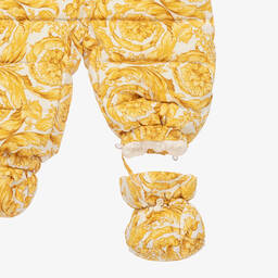 Versace-أوفرول شتوي بطبعة باروك لون عاجي وذهبي | Childrensalon Outlet