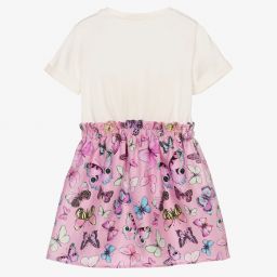 Versace-Кремово-розовое платье из шелка и джерси для девочек | Childrensalon Outlet
