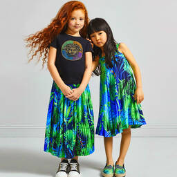 Versace-Jungle Leaf Print Silk Dress | Childrensalon Outlet