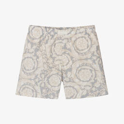 Versace-Junior Boys Grey & Ivory Barocco Swim Shorts | Childrensalon Outlet