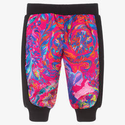 Versace-جوغرز قطن جيرسي لون أسود وزهري بنقشة الباروك للبنات | Childrensalon Outlet