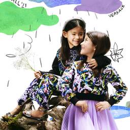 Versace-سويتشيرت قصير قطن بطبعة ملونة للبنات | Childrensalon Outlet