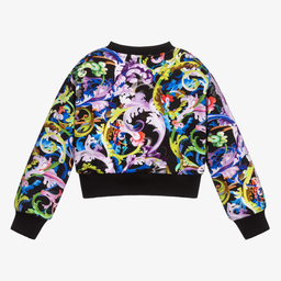 Versace-سويتشيرت قصير قطن بطبعة ملونة للبنات | Childrensalon Outlet