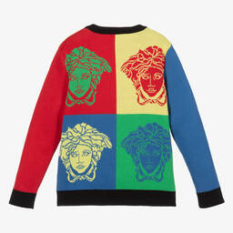 Versace-كنزة قطن محبوك لون أسود، أصفر، أحمر وأخضر للأولاد | Childrensalon Outlet