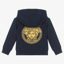 Versace-Navy Blue Cotton Medusa Zip-Up Top | Childrensalon Outlet
