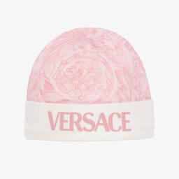 Versace-Pink Barocco Print Cotton Baby Hat | Childrensalon Outlet