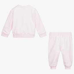 Versace-تراكسوت قطن جيرسي لون زهري و أبيض للمولودات | Childrensalon Outlet