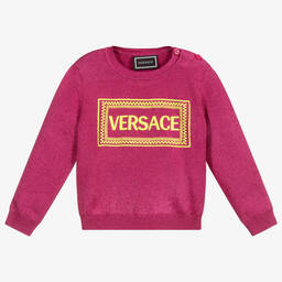 Versace-Pink Glitter Logo Sweater | Childrensalon Outlet
